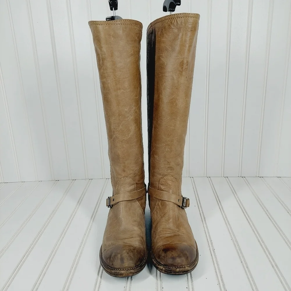 Alberto Fermani Brown Leather Ankle Buckle Strap Detail Side Zip Tall Boots B429